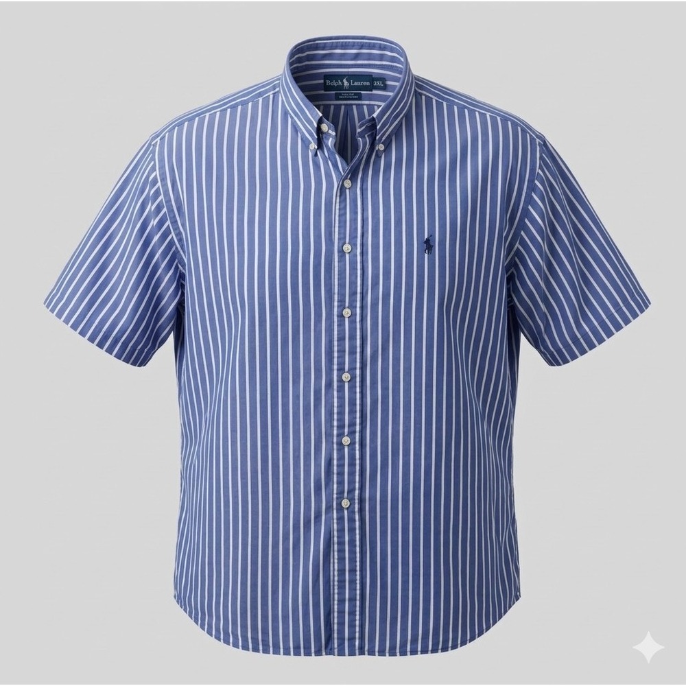 Ralph Lauren Blake Men's Blue w White Stripes Short Sleeve Shirt. Size XL